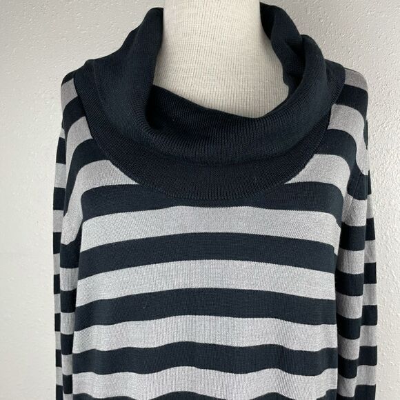 August Silk Black and Gray Striped Cowl Neck Sweater Size M EUC - Picture 2 of 8